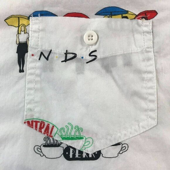 Box Lunch Men Friends Print Button Up White Polo - Picture 2 of 7